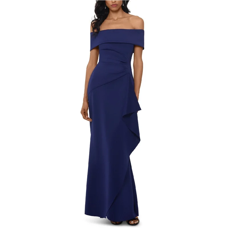 Silk Embroidered Evening Dress-XSCAPE Womens Ruffled Gown Dress, Blue, 8