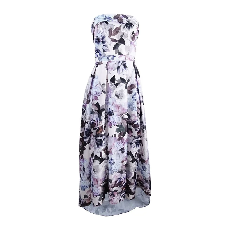 Tie Dye Off Shoulder Evening Dress-Xscape Women's Strapless Floral-Print Ballgown