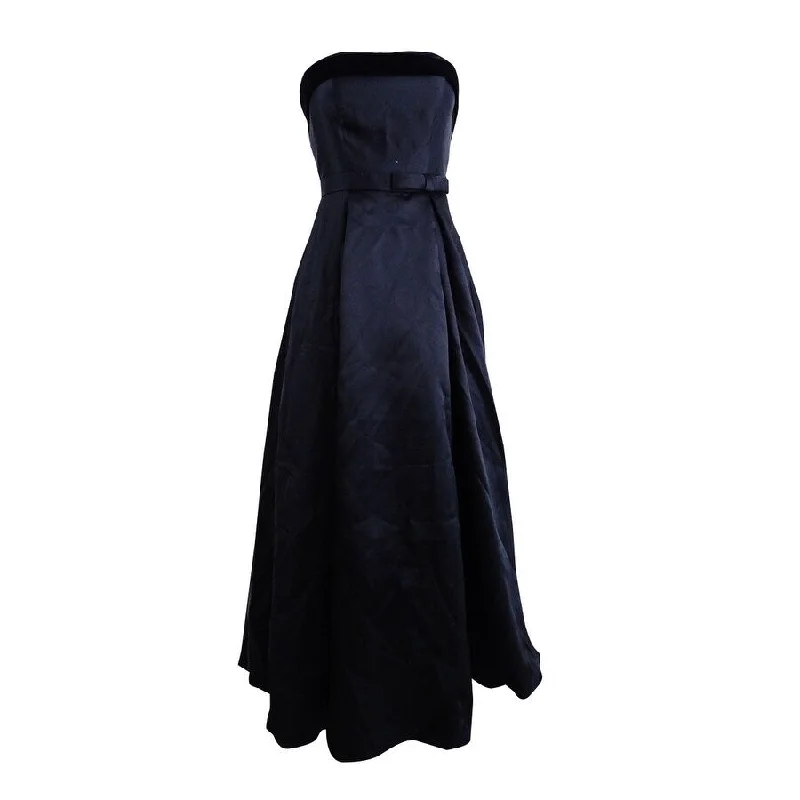 Navy Party Evening Dress-Xscape Women's Strapless Velvet-Trim Ball Gown