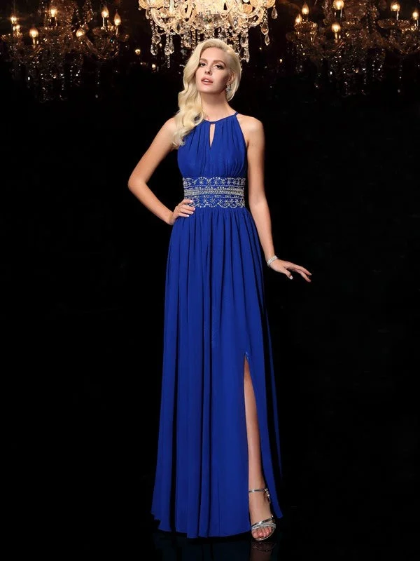 Chiffon Club Maxi Dresses-A-line/Princess Jewel Beading Sleeveless Long Chiffon Dresses