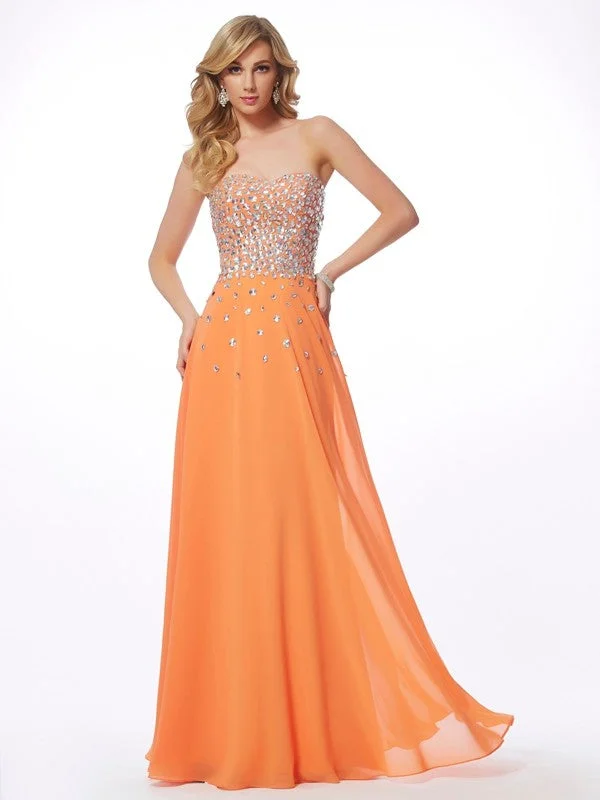 Prom Maxi Dresses-A-Line/Princess Sweetheart Sleeveless Rhinestone Long Chiffon Dresses