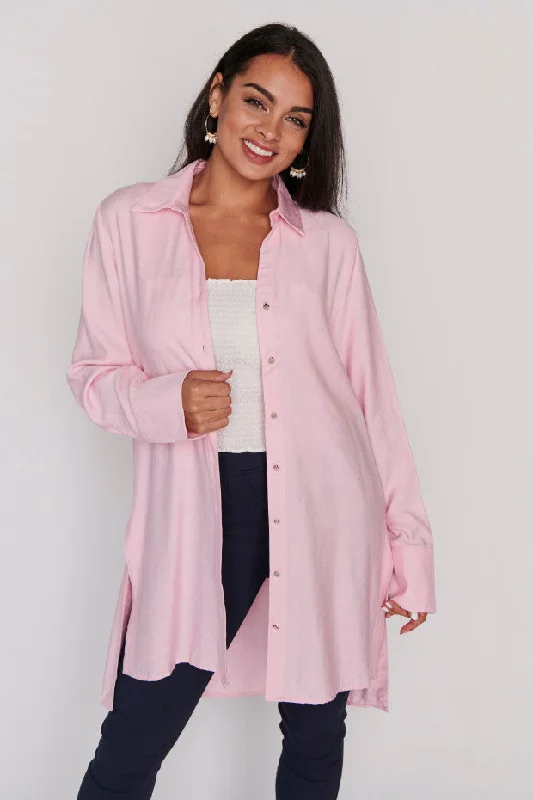 Chiffon Work Maxi Dresses-Darcy Pink Long Shirt