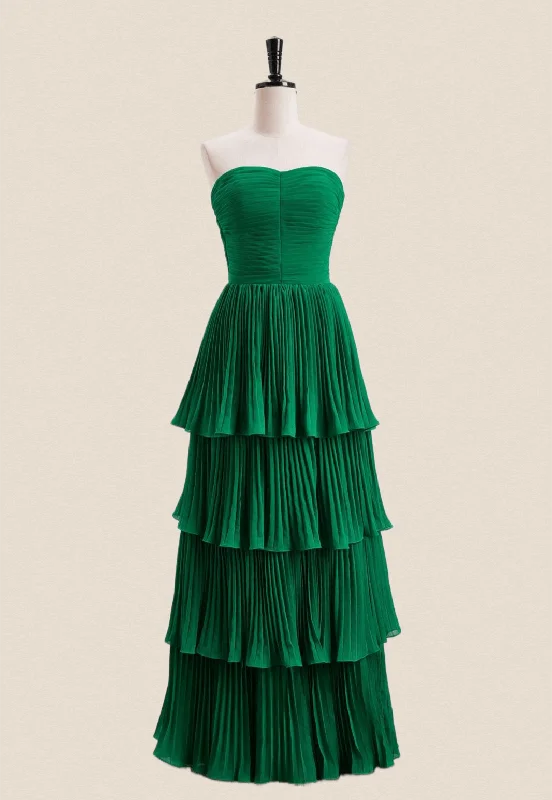 Chiffon Winter Maxi Dresses-Emerald Green Chiffon Ruffles Long Party Dress