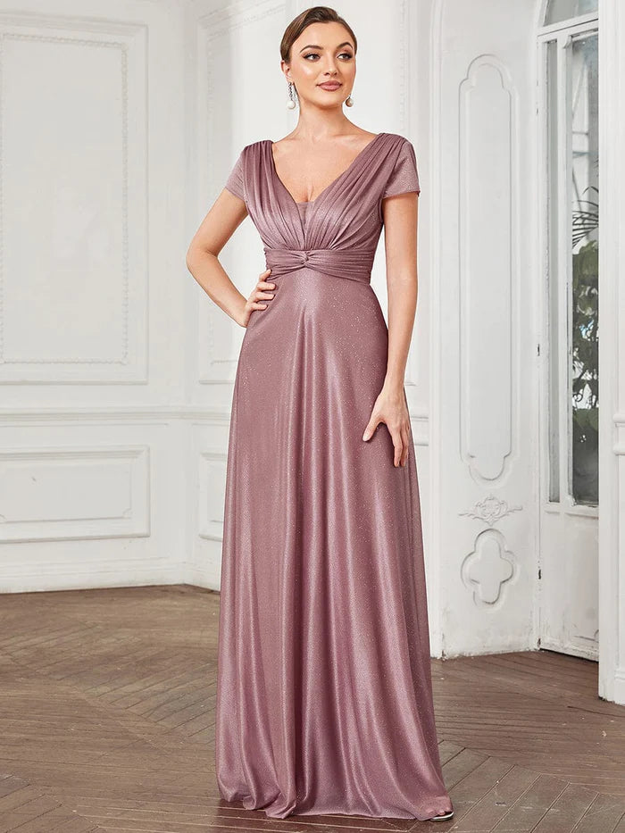 Maternity Club Maxi Dresses-Glitzy Pleated Sweetheart A-Line Long Mother of the Bride Dress