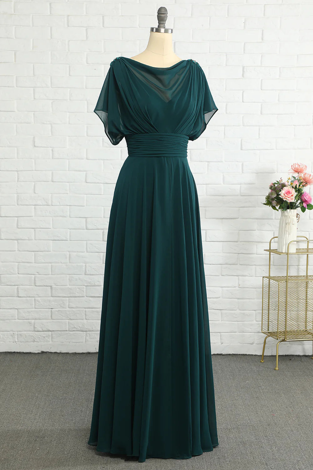 Velvet Casual Maxi Dresses-Green Chiffon Long Dress Mother of Bride Dress