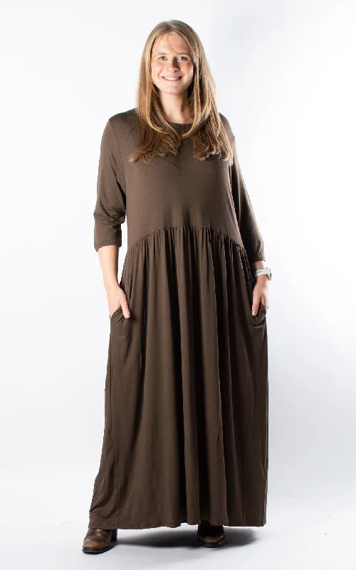 Embroidered Formal Maxi Dresses-Nova Dress | 3/4 | Long | Chocolate