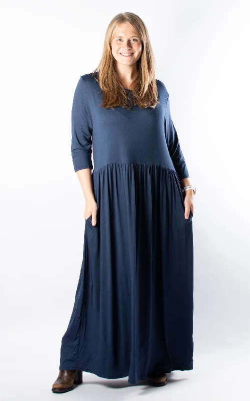 Pink Casual Maxi Dresses-Nova Dress | 3/4 | Long | Navy