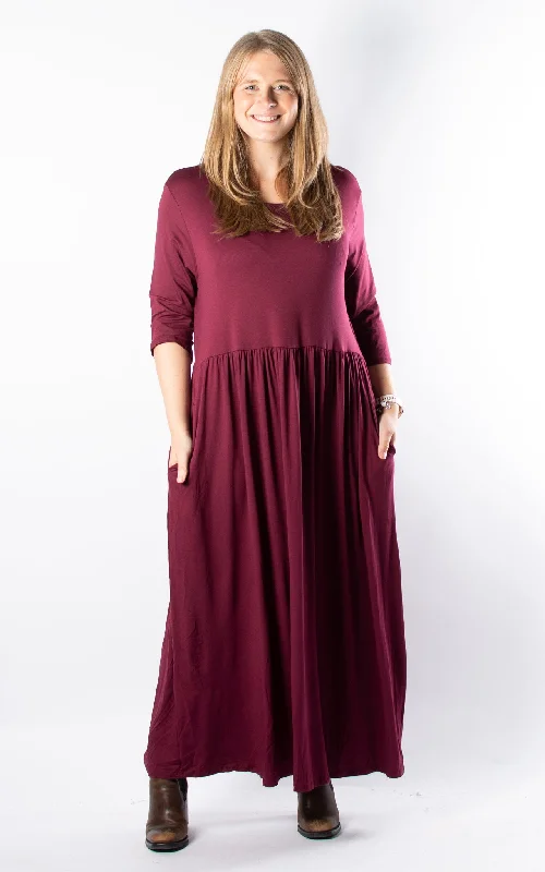 Yellow Summer Maxi Dresses-Nova Dress | 3/4 | Long | Wine