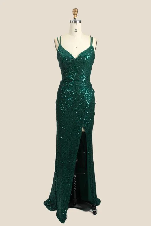 Women Club Maxi Dresses-Ruched Green Sequin Fitted Long Party Dress