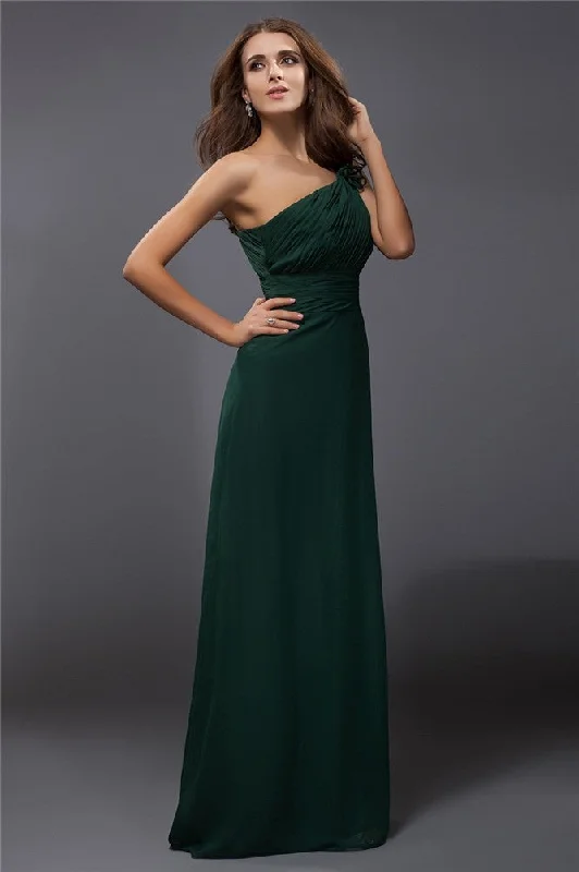 Women Casual Maxi Dresses-Sheath/Column One-Shoulder Ruffles Sleeveless Long Chiffon Dresses