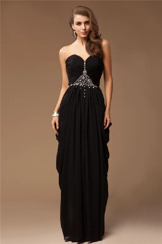 Cheap Party Maxi Dresses-Sheath/Column Sweetheart Sleeveless Beading Long Chiffon Dresses