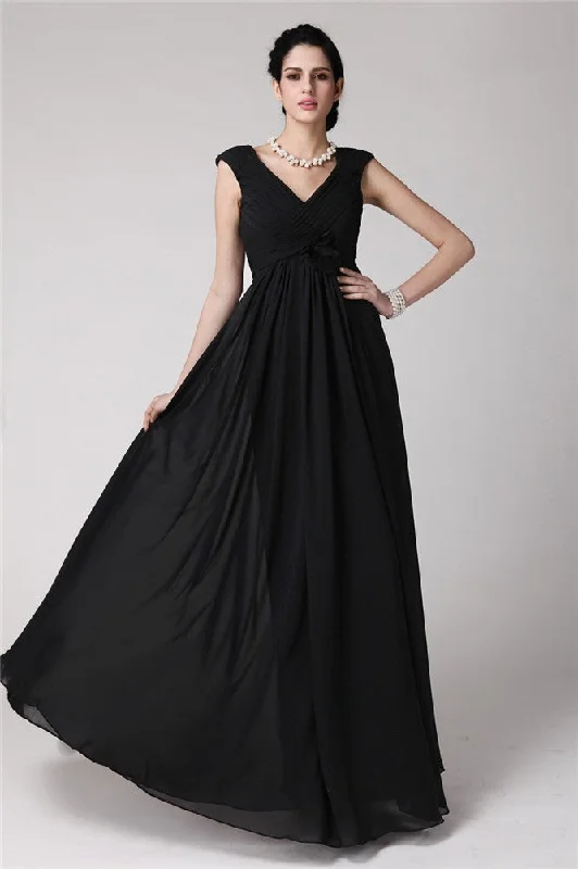 Club Sequin Maxi Dresses-Sheath/Column V-neck Sleeveless Pleats Long Chiffon Dresses