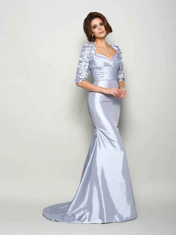 Teens Winter Maxi Dresses-Trumpet/Mermaid Sweetheart Applique 1/2 Sleeves Long Taffeta Mother of the Bride Dresses