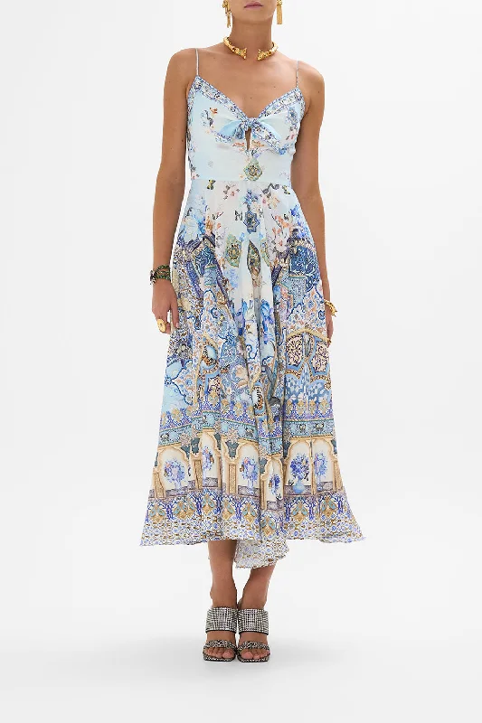 Blue Club Maxi Dresses-LONG DRESS WITH TIE FRONT AL MANIAL PALACE MEMOIRS