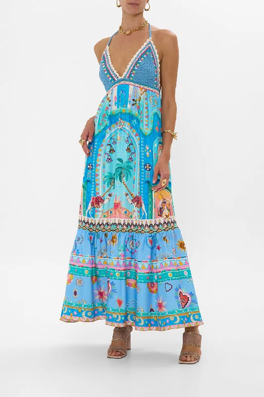 Leather Work Maxi Dresses-LONG DRESS WITH CROCHET BRA A PAINTED VILLAGE