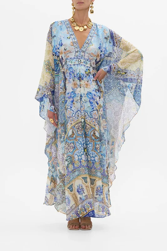 High Neck Boho Maxi Dresses-LONG KAFTAN WITH WAIST DETAIL AL MANIAL PALACE MEMOIRS