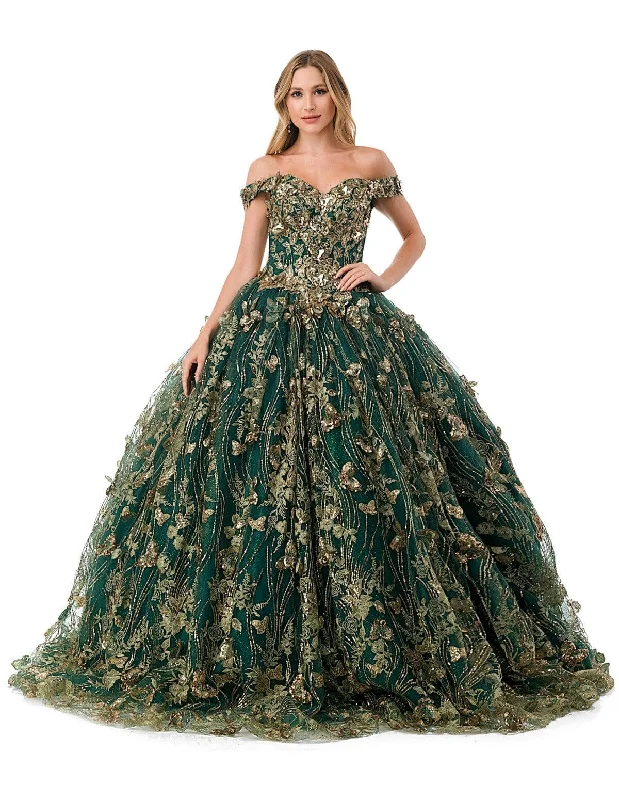 Party High Neck Evening Dress-3D Butterfly Off Shoulder Ball Gown by Coya L2817C