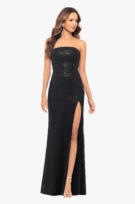 Chiffon Vintage Maxi Dresses-"Jenée" Long Strapless Corset Sequin Dress