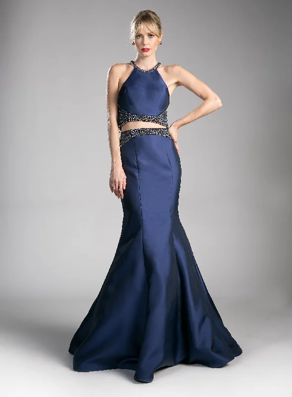 Strapless Navy Evening Dress-Beaded Mikado Mermaid Dress by Cinderella Divine CB0023