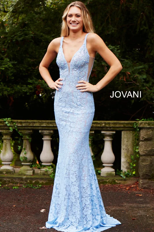 Sexy Off Shoulder Evening Dress-Beaded Lace Fitted Sleeveless Gown by Jovani 48994