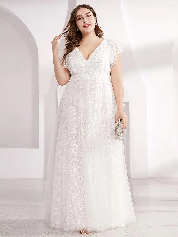 Women Summer Maxi Dresses-Plus Size Cap Sleeve Floral Lace Long Formal Dresses