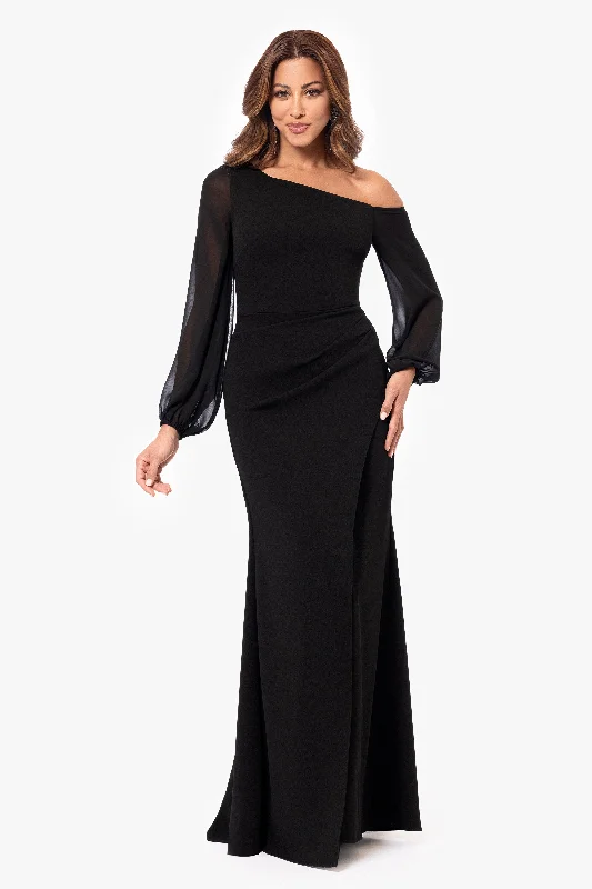 Lace Winter Maxi Dresses-"Donna" Long Off the Shoulder Illusion Sleeve Dress