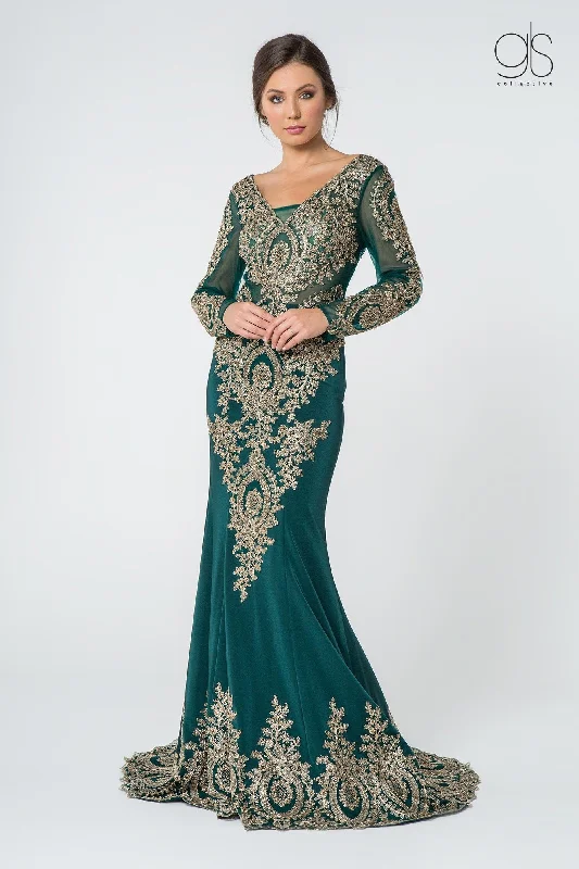 Boho Sexy Evening Dress-Embellished Long-Sleeve Mermaid Gown by Elizabeth K GL1597