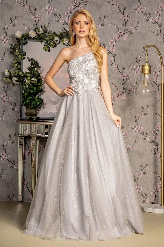 Long Elegant Evening Dress-Embroidered One Shoulder A-line Gown by GLS Gloria GL3384