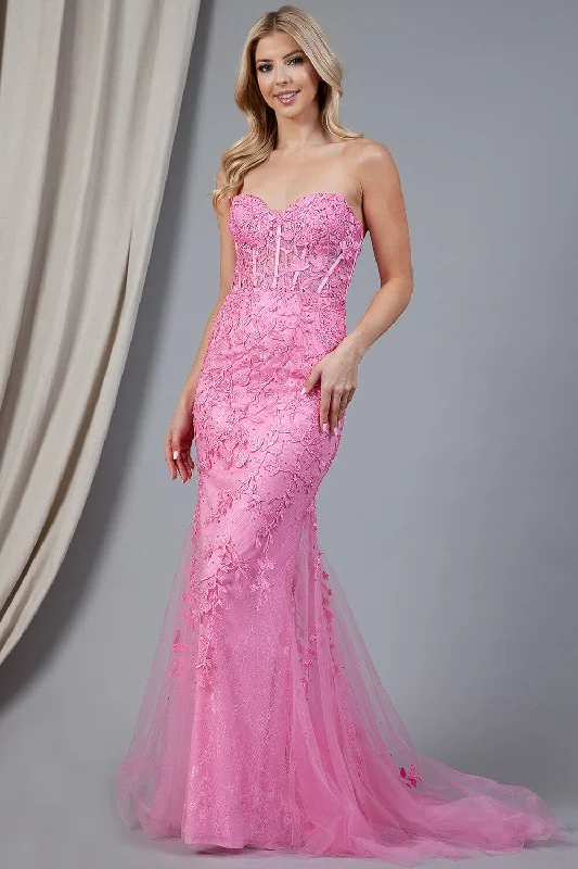 Cotton Women Evening Dress-Embroidered Strapless Mermaid Dress by Amelia Couture 7024