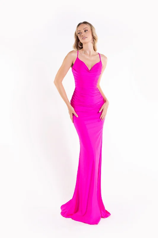 Cocktail Evening Dress-Fitted Sleeveless Cowl Gown by Abby Paris 90173