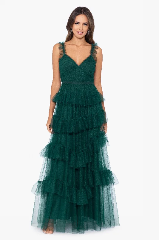 V Neck Summer Maxi Dresses-"Gigi" Long Ruffle Mesh Dress