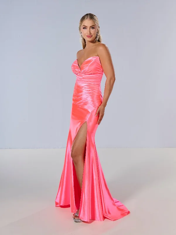 Purple Short Evening Dress-Jersey Fitted Strapless Slit Gown by Tiffany Designs 16182