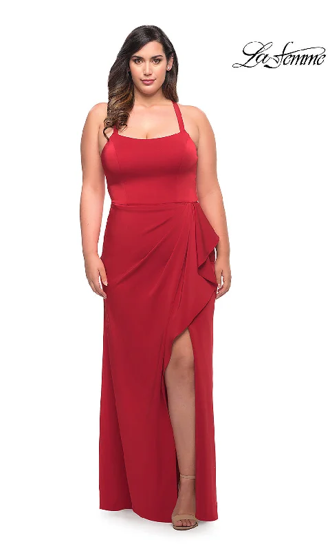 Pink Work Maxi Dresses-Side Drape La Femme Long Plus-Size Formal Dress