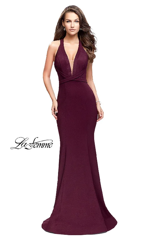 Orange Winter Maxi Dresses-La Femme Strappy Burgundy Red Long Formal Dress