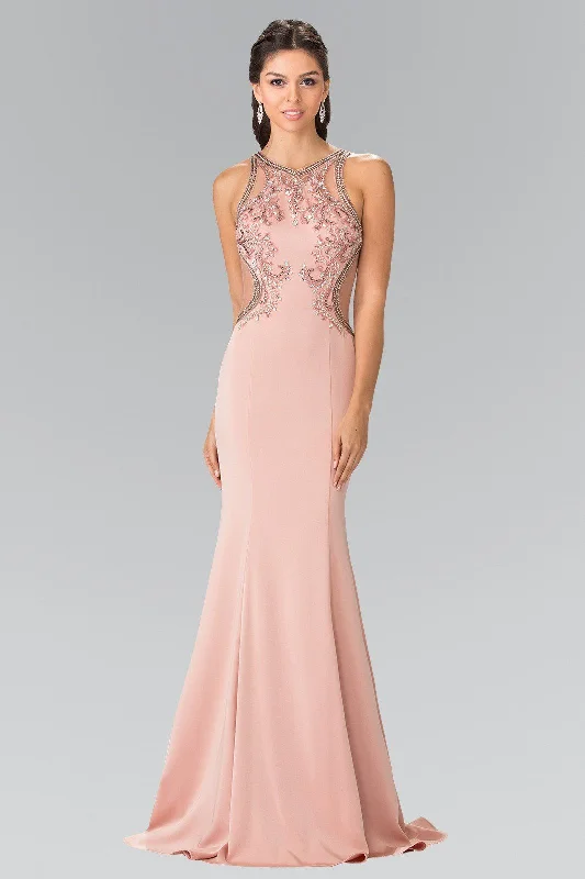 Geometric Evening Dress-Beaded Sleeveless Dress with Sheer Back by Elizabeth K GL2237