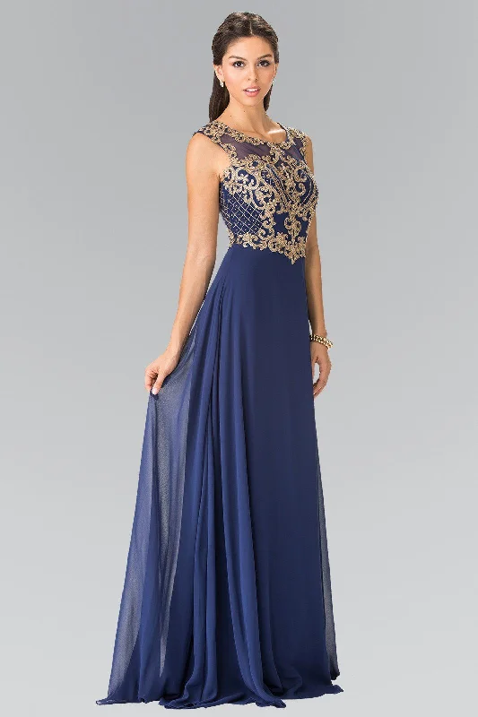 Teens Long Evening Dress-Long Sleeveless Dress with Gold Applique by Elizabeth K GL2316