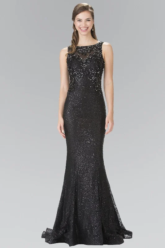 Long Gold Evening Dress-Long Flower Sequined Lace Dress by Elizabeth K GL2268