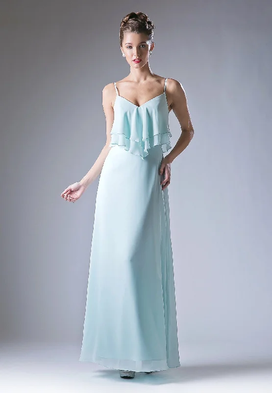 Green Embroidered Evening Dress-Long Chiffon Flounce Dress by Cinderella Divine CH537