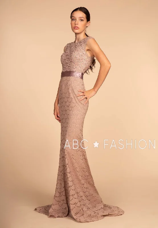 Beaded Ruffle Evening Dress-Long Mermaid Lace Dress with Jeweled Bodice by Elizabeth K GL2613