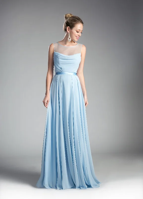 Wedding Blue Evening Dress-Long Illusion Sleeveless Dress by Cinderella Divine CJ236