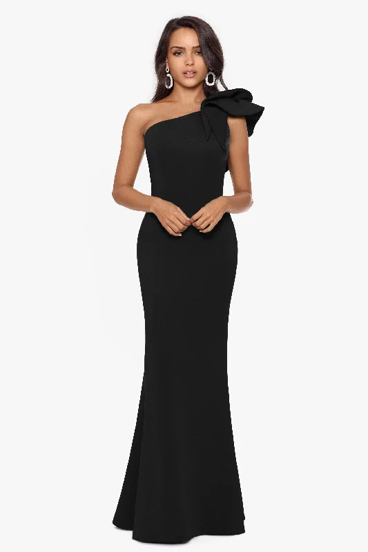 Prom Maxi Dresses-Petite "Daisy" Long Scuba Crepe One Shoulder Dress