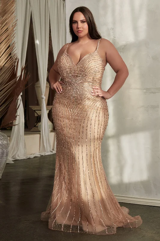 Animal Print Designer Evening Dress-Plus Size Fitted Beaded Sleeveless Gown by Ladivine CD845C