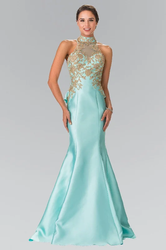 Embroidered Backless Evening Dress-Ruffled Illusion Mermaid Gown by Elizabeth K GL2280