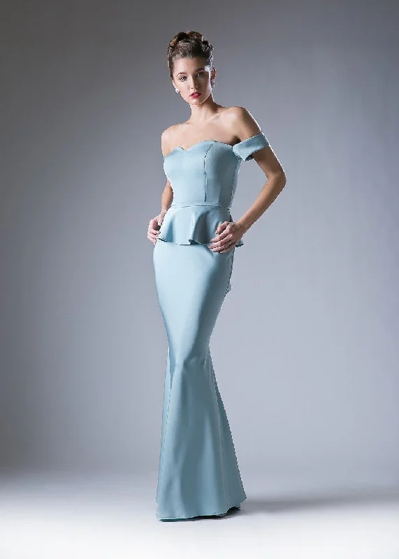 Off Shoulder Evening Dress-Fitted Off Shoulder Peplum Gown by Cinderella Divine CF134