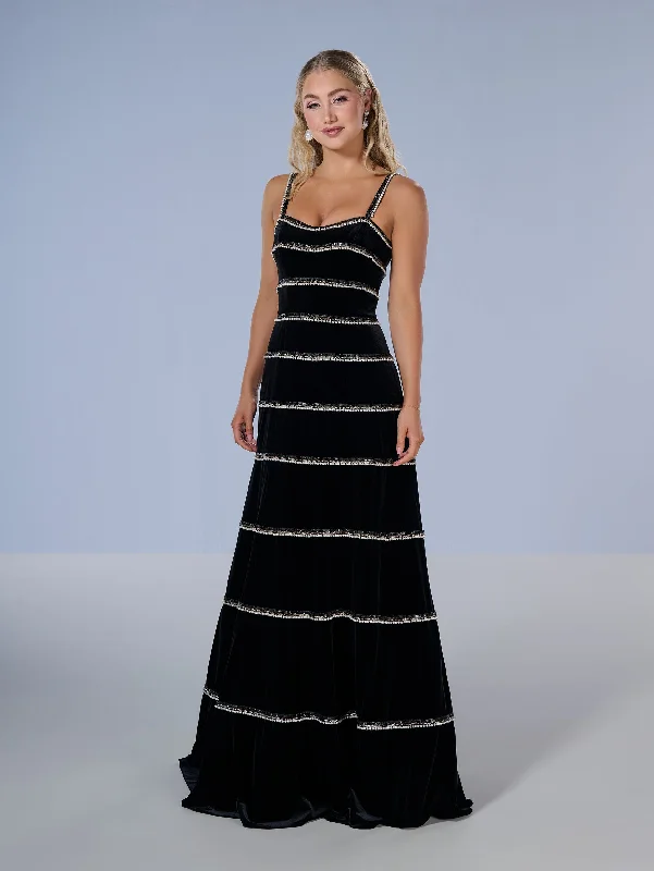 Petite Off Shoulder Evening Dress-Velvet Sleeveless A-line Gown by Tiffany Designs 16223