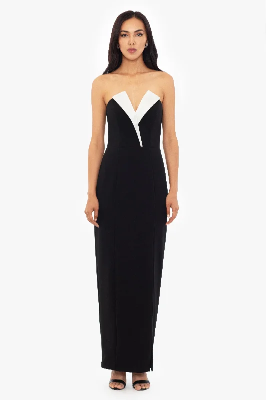 Sexy Party Maxi Dresses-"Violette" Long Strapless V Neck Tuxedo Dress