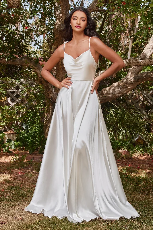 Maternity Strapless Evening Dress-White Satin A-line Gown by Cinderella Divine BD104W