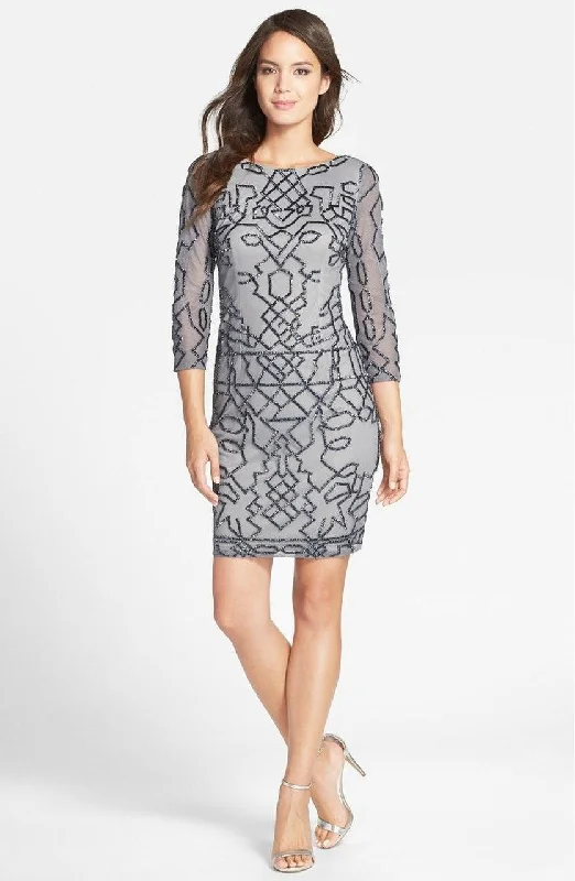 Ruffle Grey Cocktail Dress-Adrianna Papell - Abstract Motif Sheath Dress 41911010