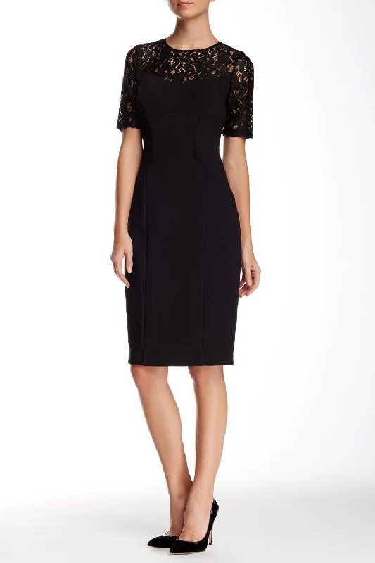 Velvet Geometric Cocktail Dress-Adrianna Papell - Lace Illusion Jewel Neck Stretch Dress 16260650