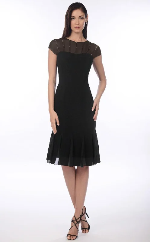 Teens Short Cocktail Dress-Alexander by Daymor Jewel-Affixed Sheer Cap Sleeves Cocktail Dress 903 - 1 pc Black In Size 6 Available